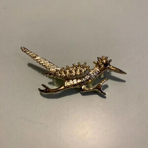 Rare Vintage Roadrunner Brooch Silver plated Rhinestone Blinks